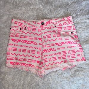 Dollhouse Juniors White and Hot Pink Distressed Aztec Shorts